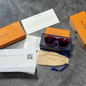 LOUIS VUITTON LV Shadow Square Sunglasses Z1844U Pink Mirror Lenses Box Dust Bag